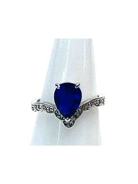 Ring Bomb Party Ring, size 6, Blue gemstone silver color band CZ looking mini st